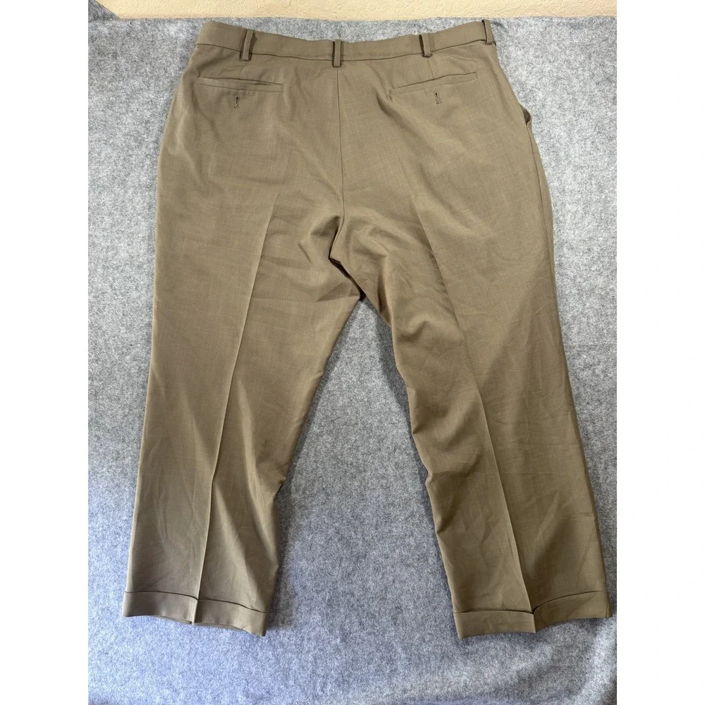 Van Heusen Studio Pleated Dress Pants 44/30 Khaki Brown Cuffed Professional